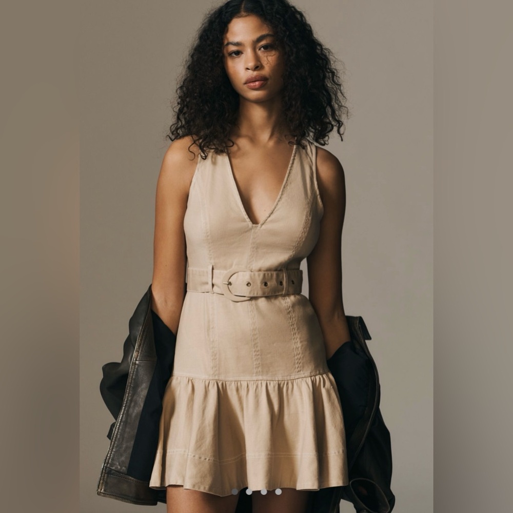 Anthropologie Ivory Belted Drop Waist Dress NWT 🔖